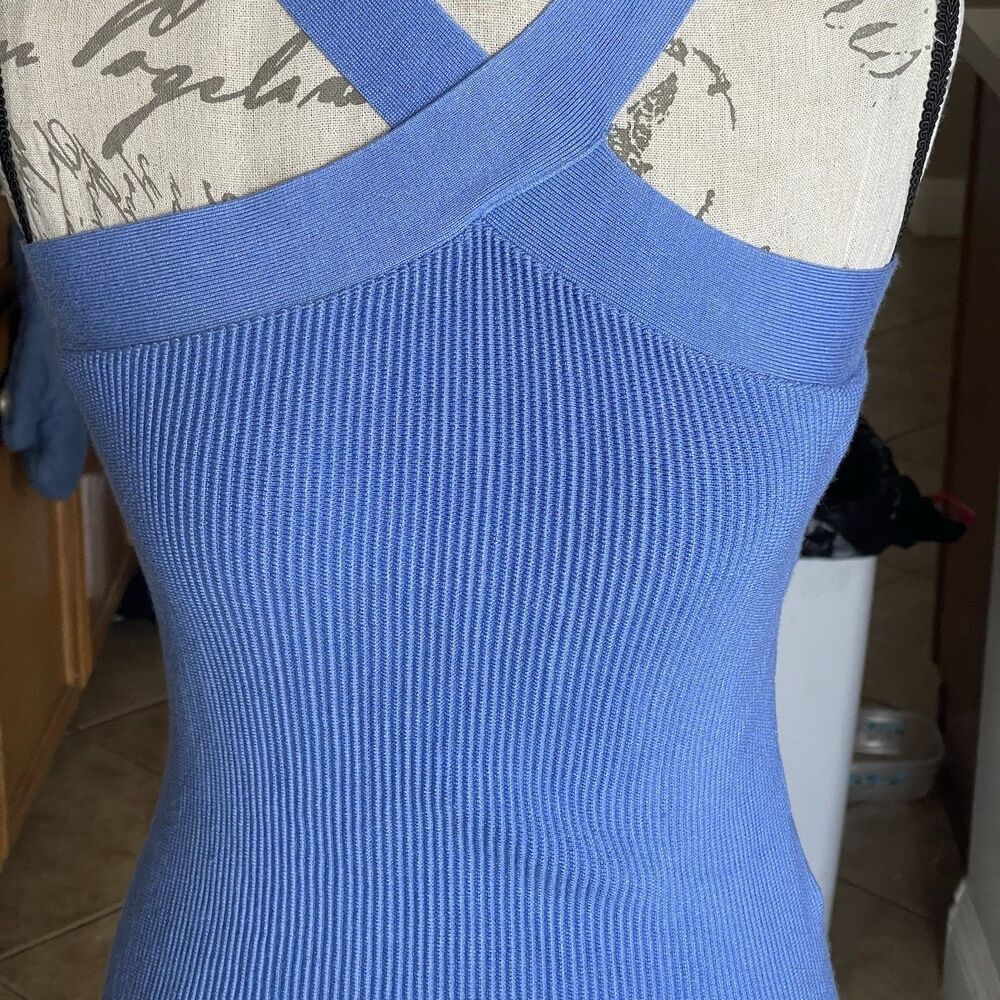Y2k Inc International Concepts Criss Cross Top XS Tank Sculpt Knit Blue Ribbed - Picture 5 of 9